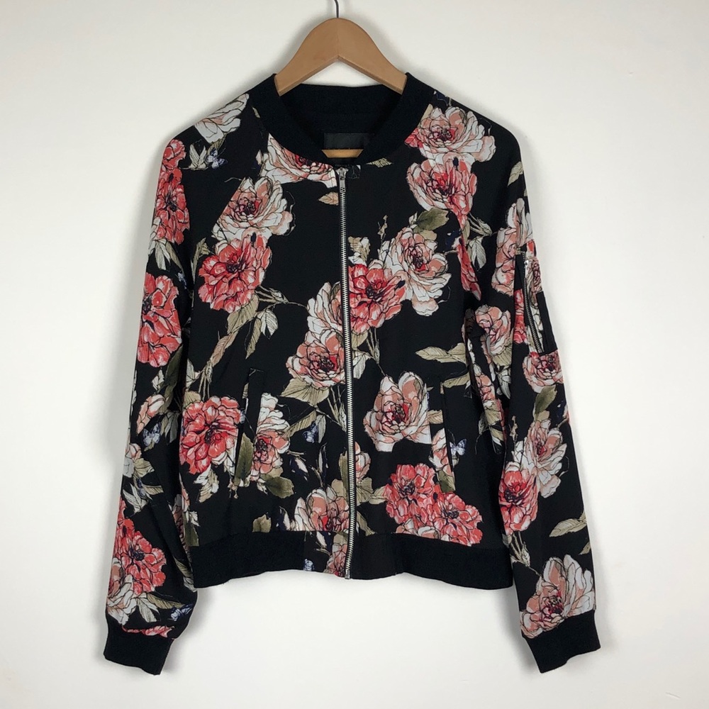 Sanctuary Floral Peony Print Bomber Size L EUC